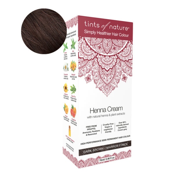 TINTS OF NATURE Henna Cream Dark Brown 70 ml DAĻĒJI PERMANENTĀS KRĀSAS