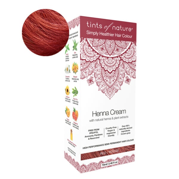 TINTS OF NATURE Henna Cream Red 70 ml DAĻĒJI PERMANENTĀS KRĀSAS